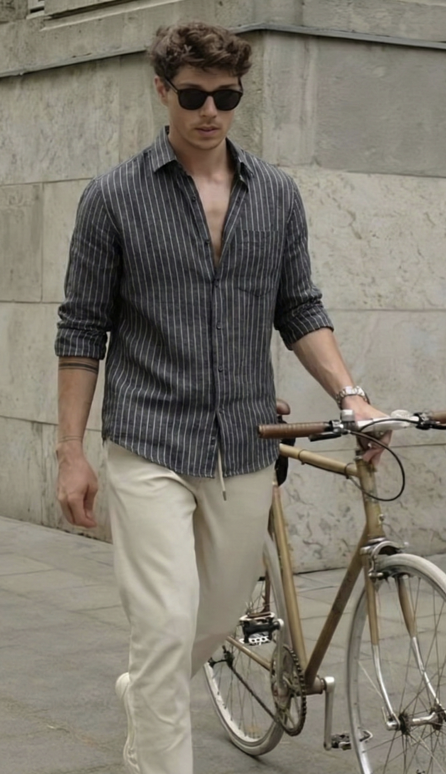 Charcoal & Slate Heritage Stripe linen Shirt