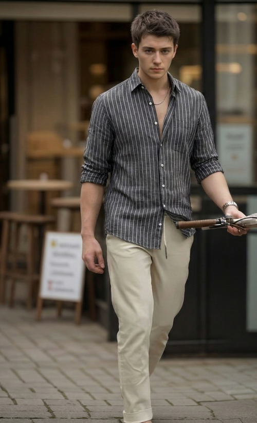 Charcoal & Slate Heritage Stripe linen Shirt
