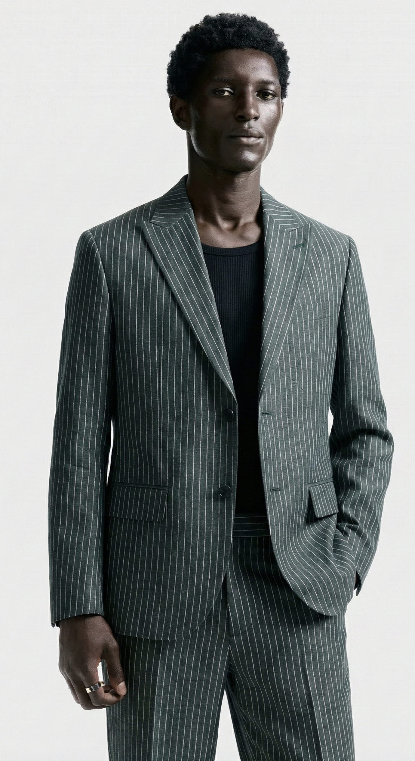 Luxury Olive Green Pinstripe Suit Set for Men – Formal & Party Wear