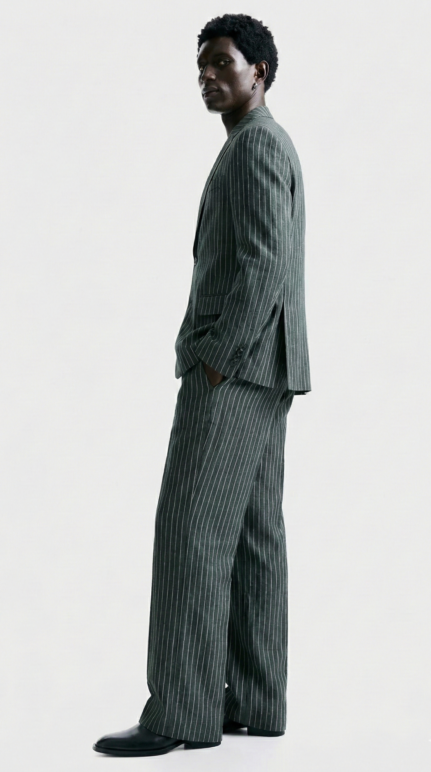 Luxury Olive Green Pinstripe Suit Set for Men – Formal & Party Wear