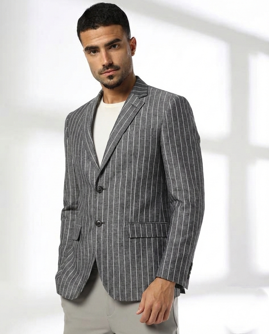 Charcoal Pinstripe Tailored Linen Blazer