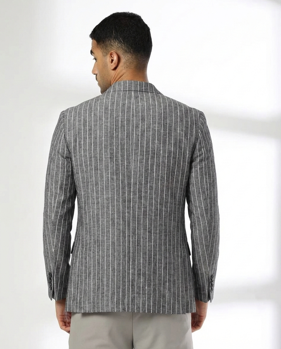 Charcoal Pinstripe Tailored Linen Blazer