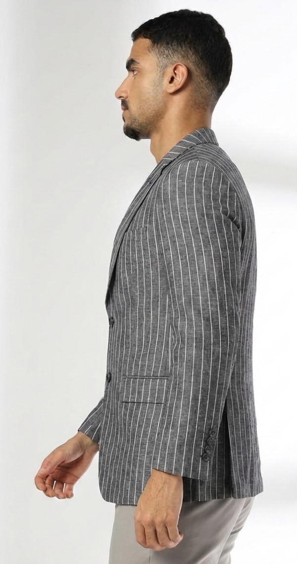 Charcoal Pinstripe Tailored Linen Blazer